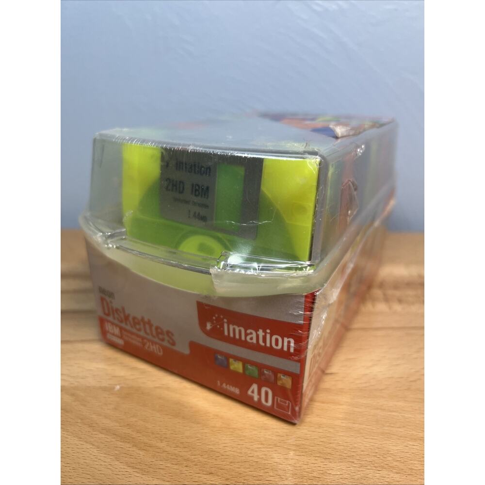 SEALED NEW Imation Neon Diskettes 40 Pack IBM 2HD 3.5" Floppy Disks with Case